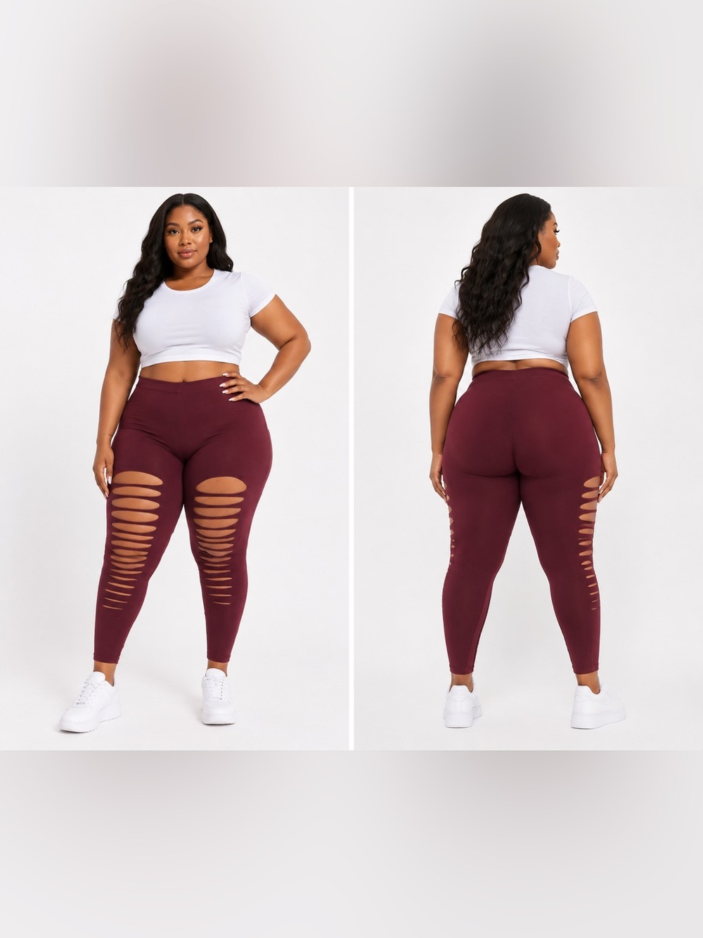Plus Size Maroon Cutout Leggings - Women Pants & Jumpsuits